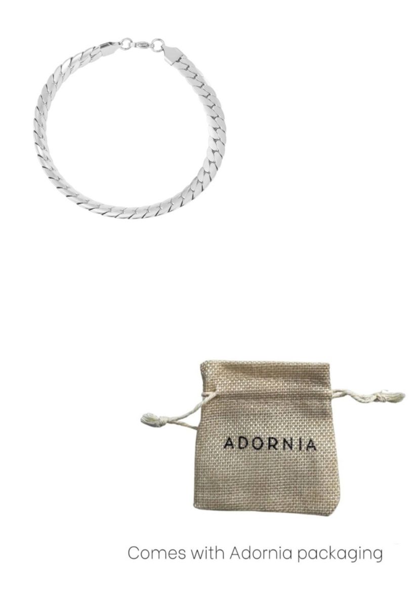 Tarnish Resistant Mens Silver Plated Flat Curb Chain Bracelet