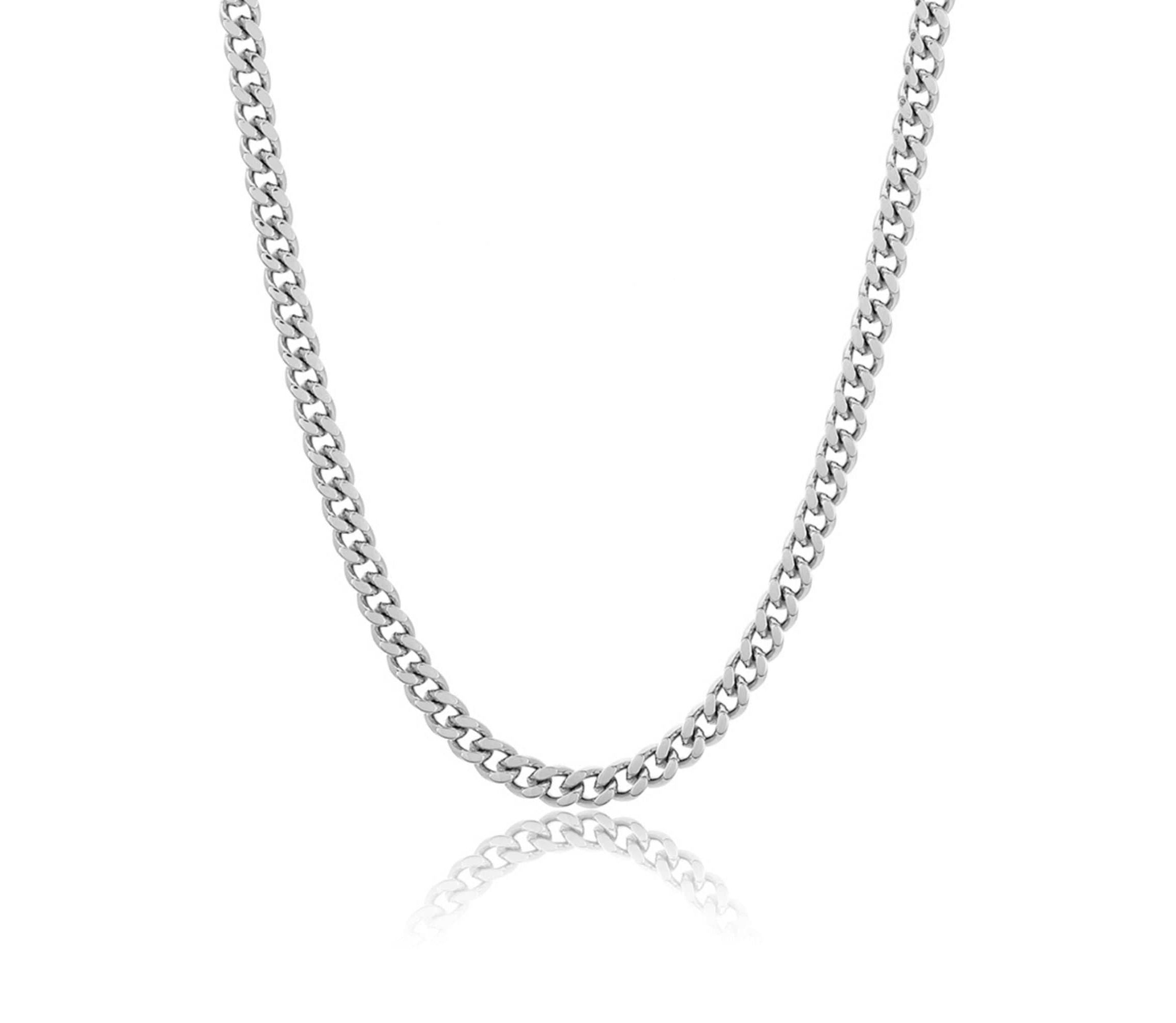 Mens Tarnish Resistant Rhodium Plated 24 5mm Cuban Curb Chain
