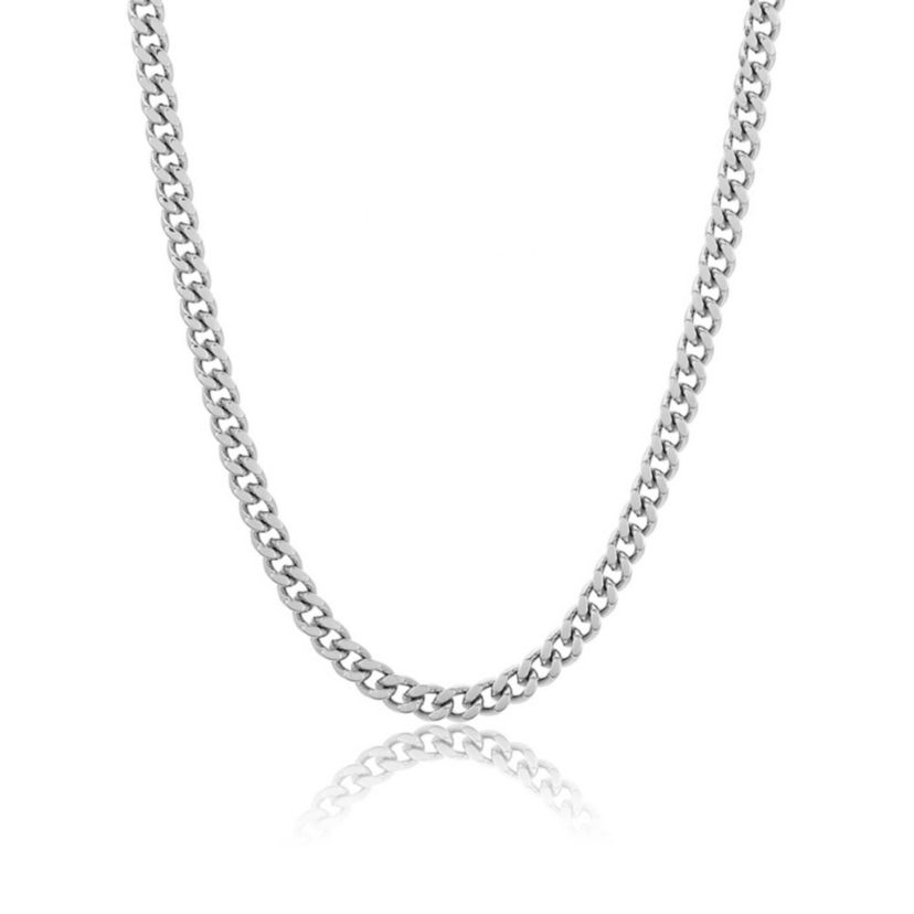 Mens Tarnish Resistant Rhodium Plated 24 5mm Cuban Curb Chain