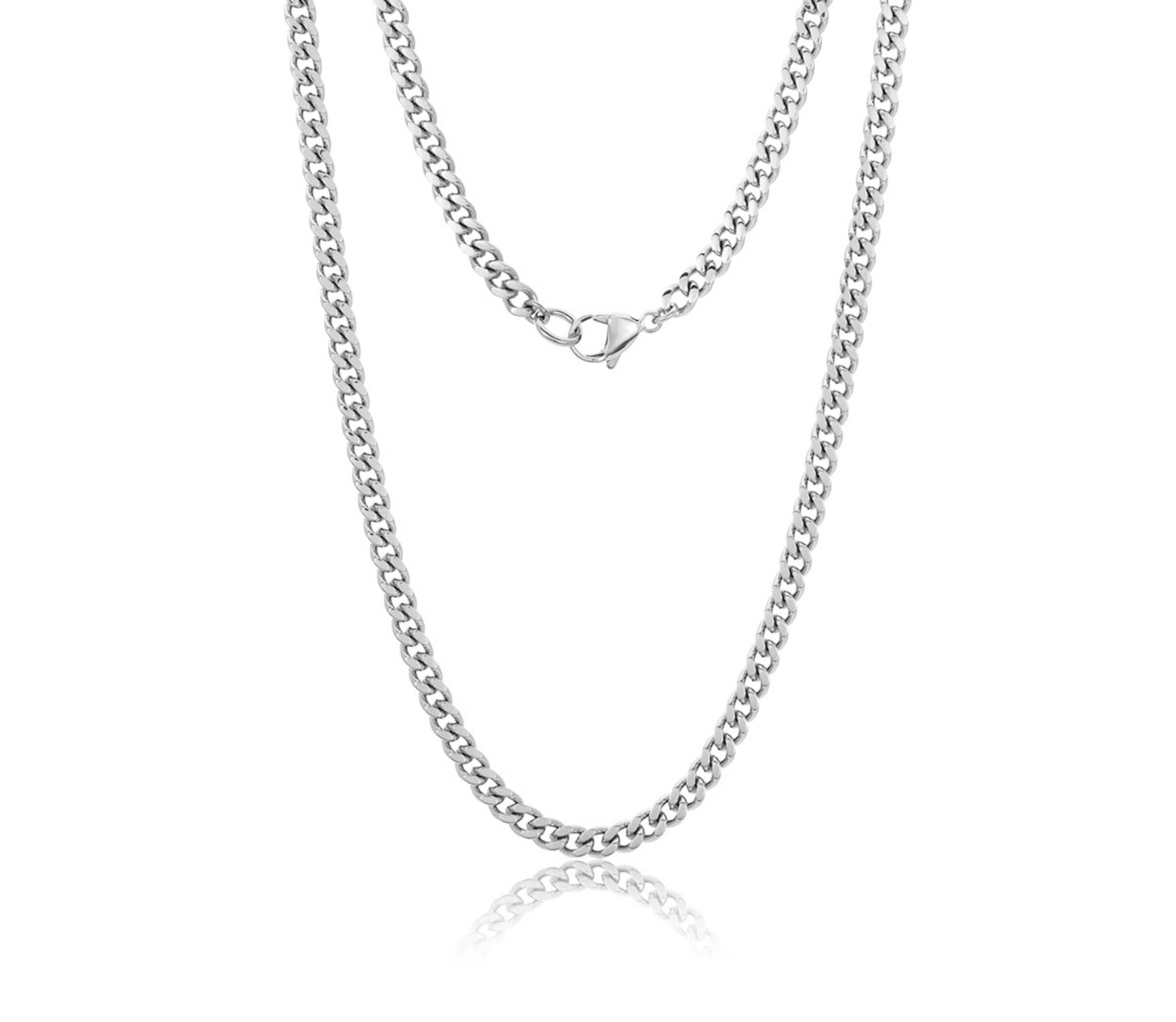 Mens Tarnish Resistant Rhodium Plated 24 5mm Cuban Curb Chain