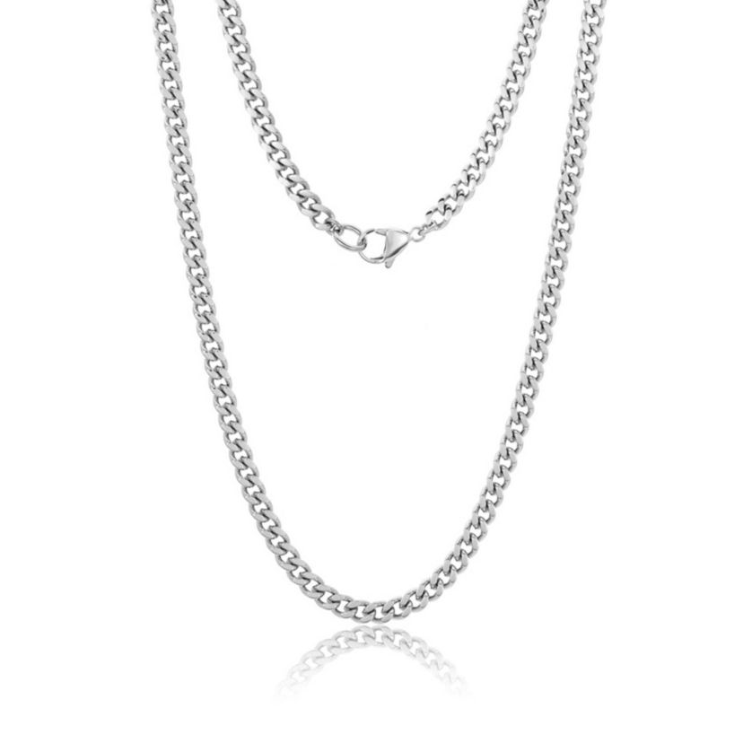 Mens Tarnish Resistant Rhodium Plated 24 5mm Cuban Curb Chain
