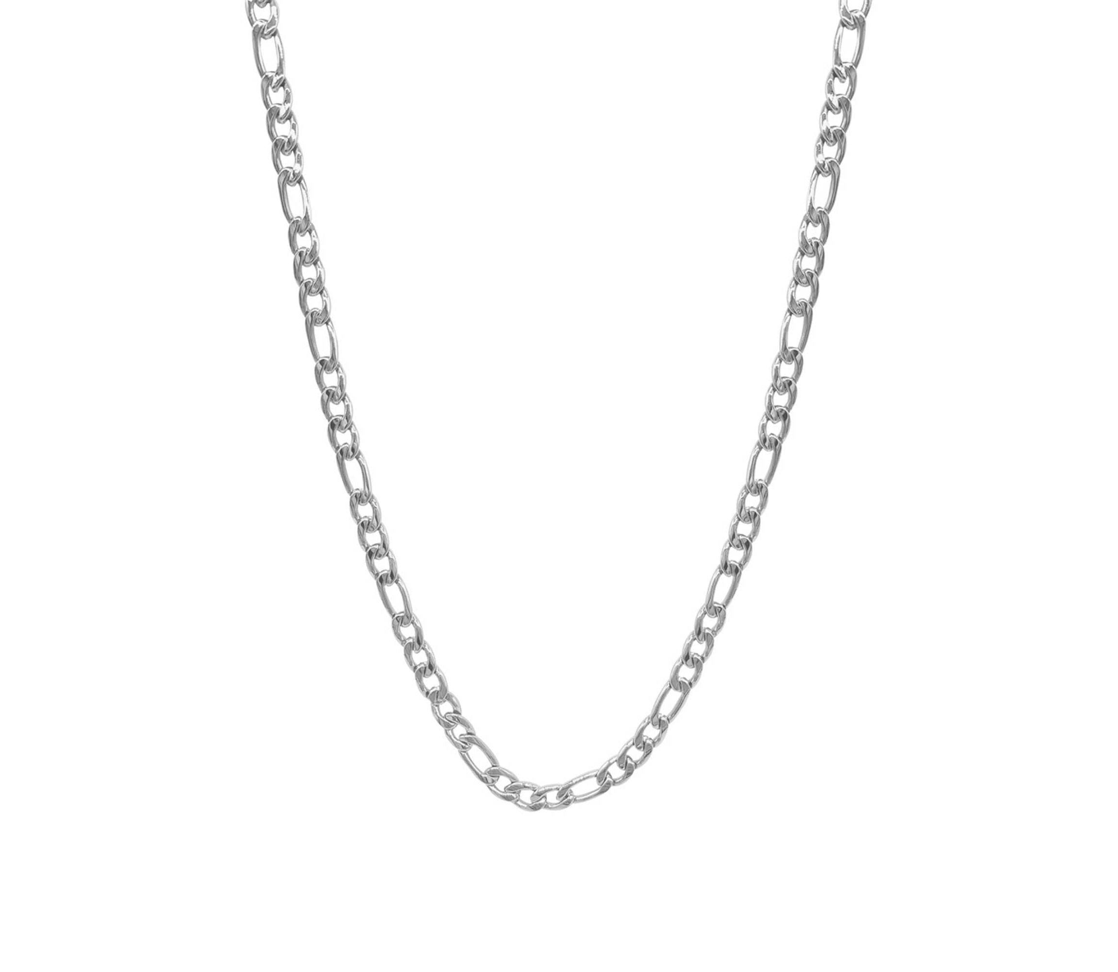 Mens Tarnish Resistant Rhodium Plated 24 6mm Figaro Chain Necklace