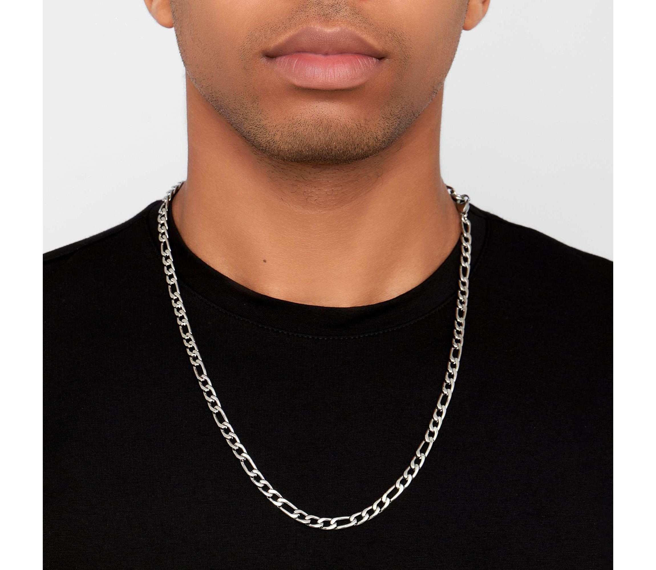 Mens Tarnish Resistant Rhodium Plated 24 6mm Figaro Chain Necklace