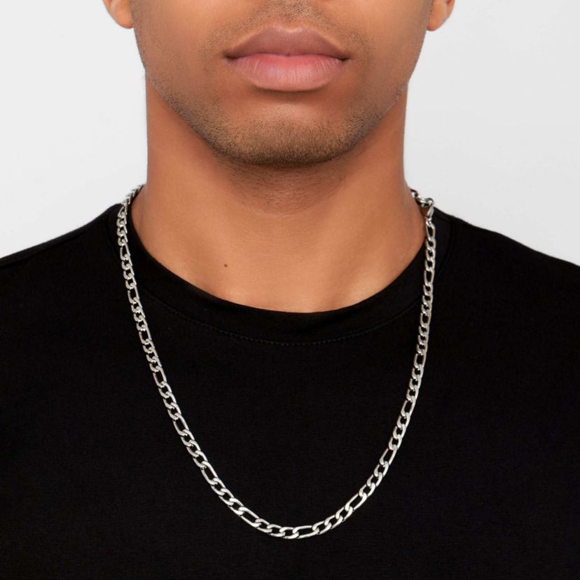 Mens Tarnish Resistant Rhodium Plated 24 6mm Figaro Chain Necklace