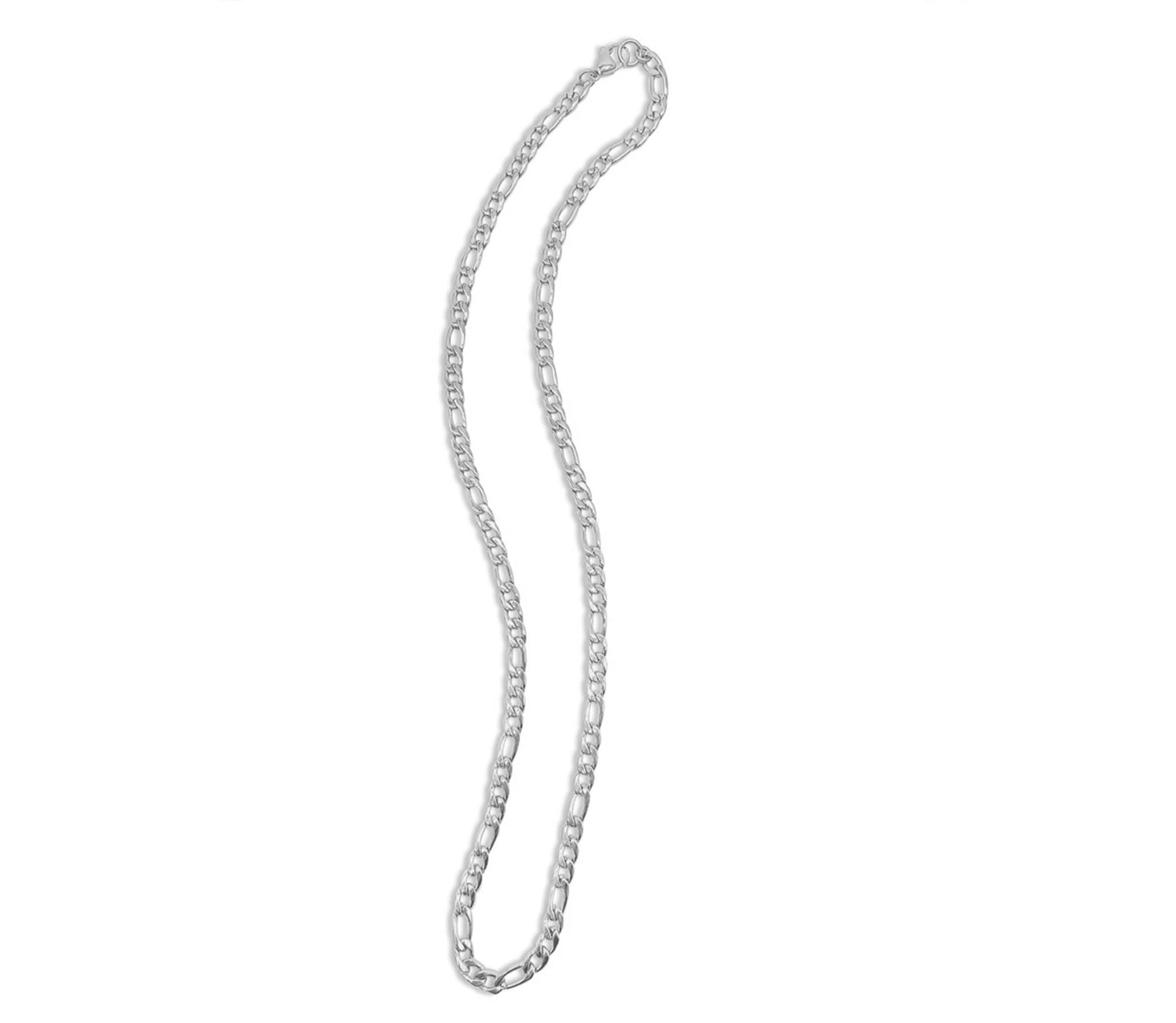 Mens Tarnish Resistant Rhodium Plated 24 6mm Figaro Chain Necklace
