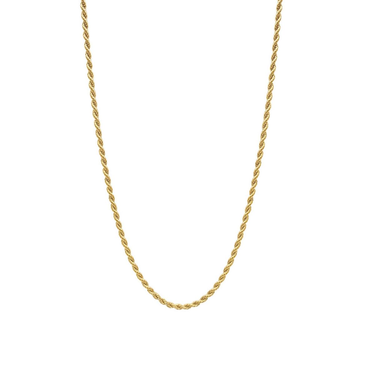 Mens Tarnish Resistant 14k Gold Plated 24 Rope Chain Necklace