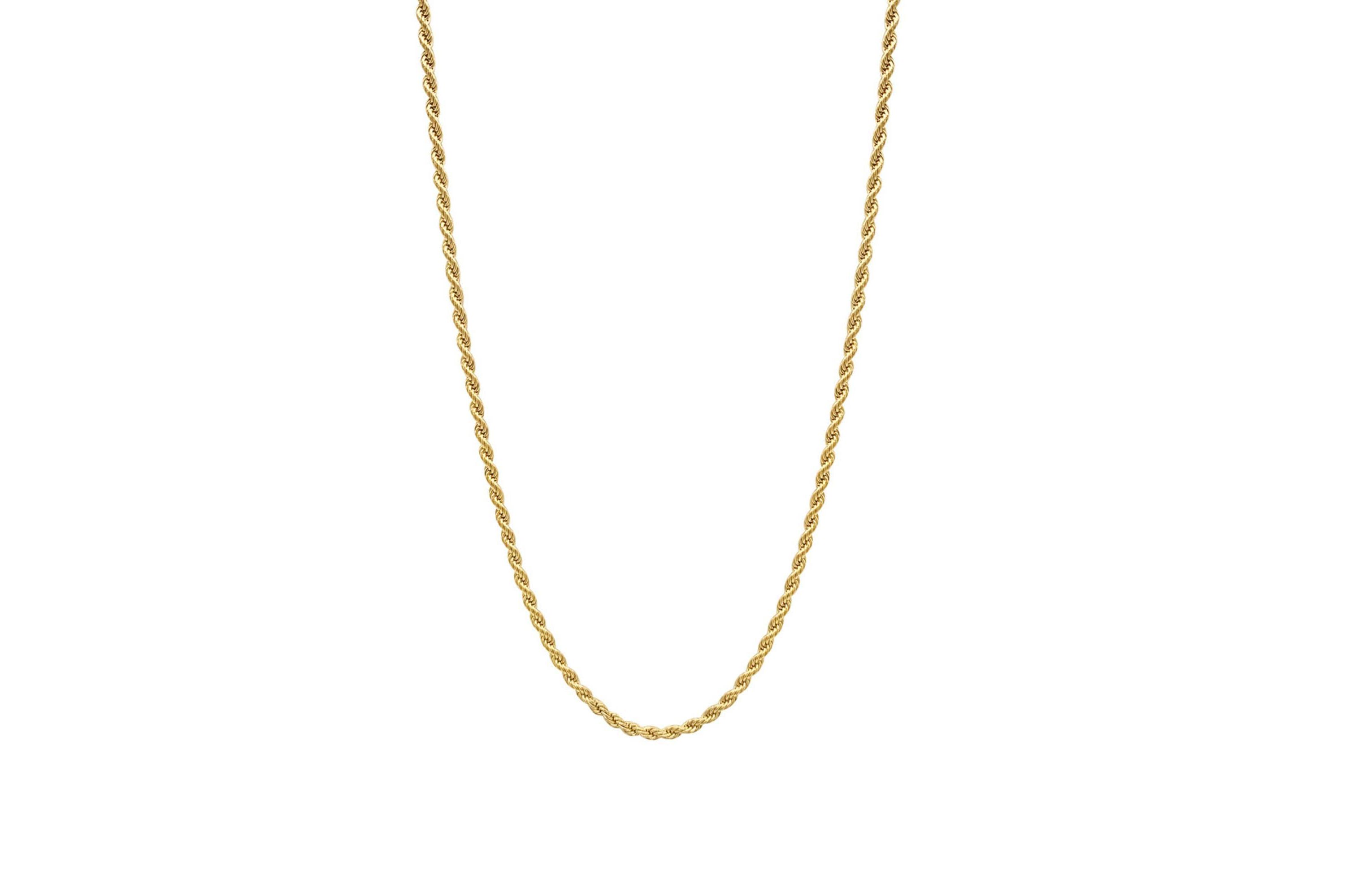 Mens Tarnish Resistant 14k Gold Plated 24 Rope Chain Necklace