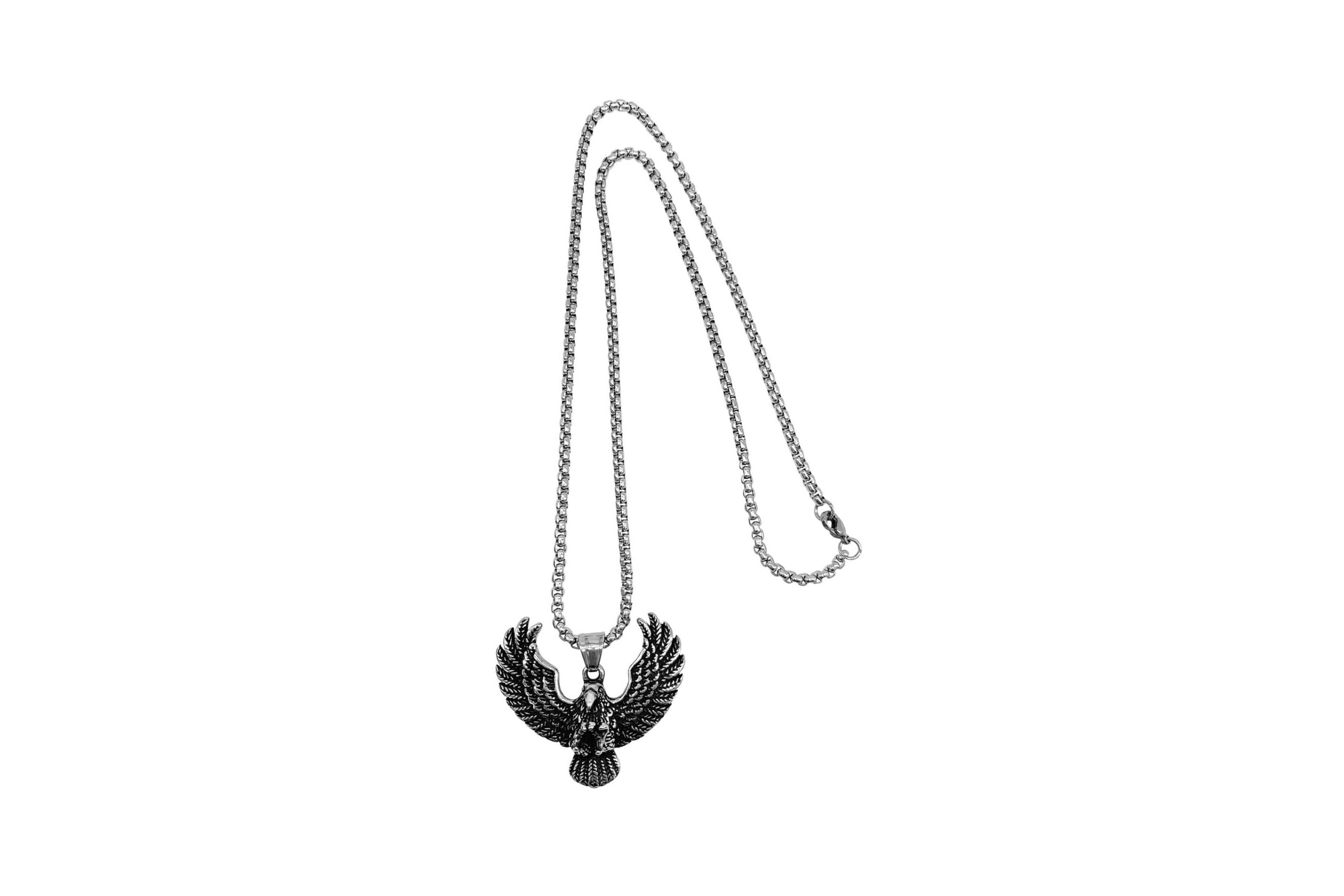 Mens Tarnish Resistant Rhodium Plated Eagle Chain Necklace