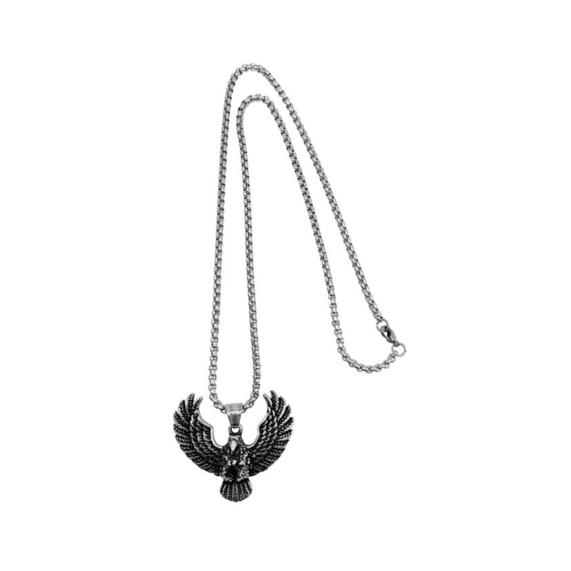 Mens Tarnish Resistant Rhodium Plated Eagle Chain Necklace
