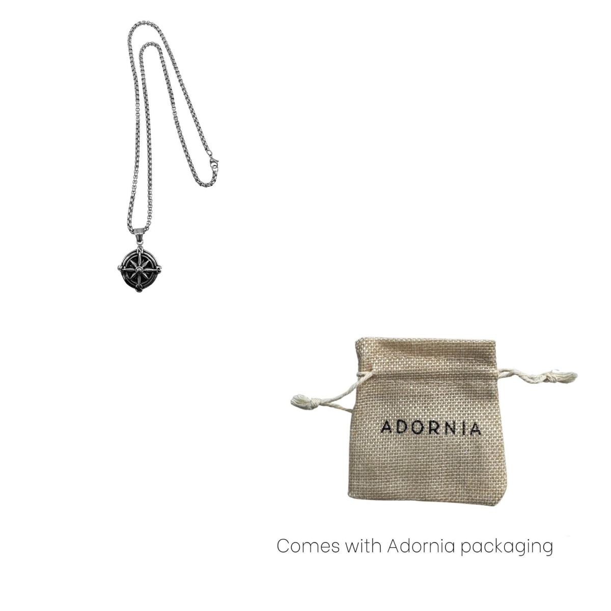 Mens Tarnish Resistant Rhodium Plated Compass Chain Necklace