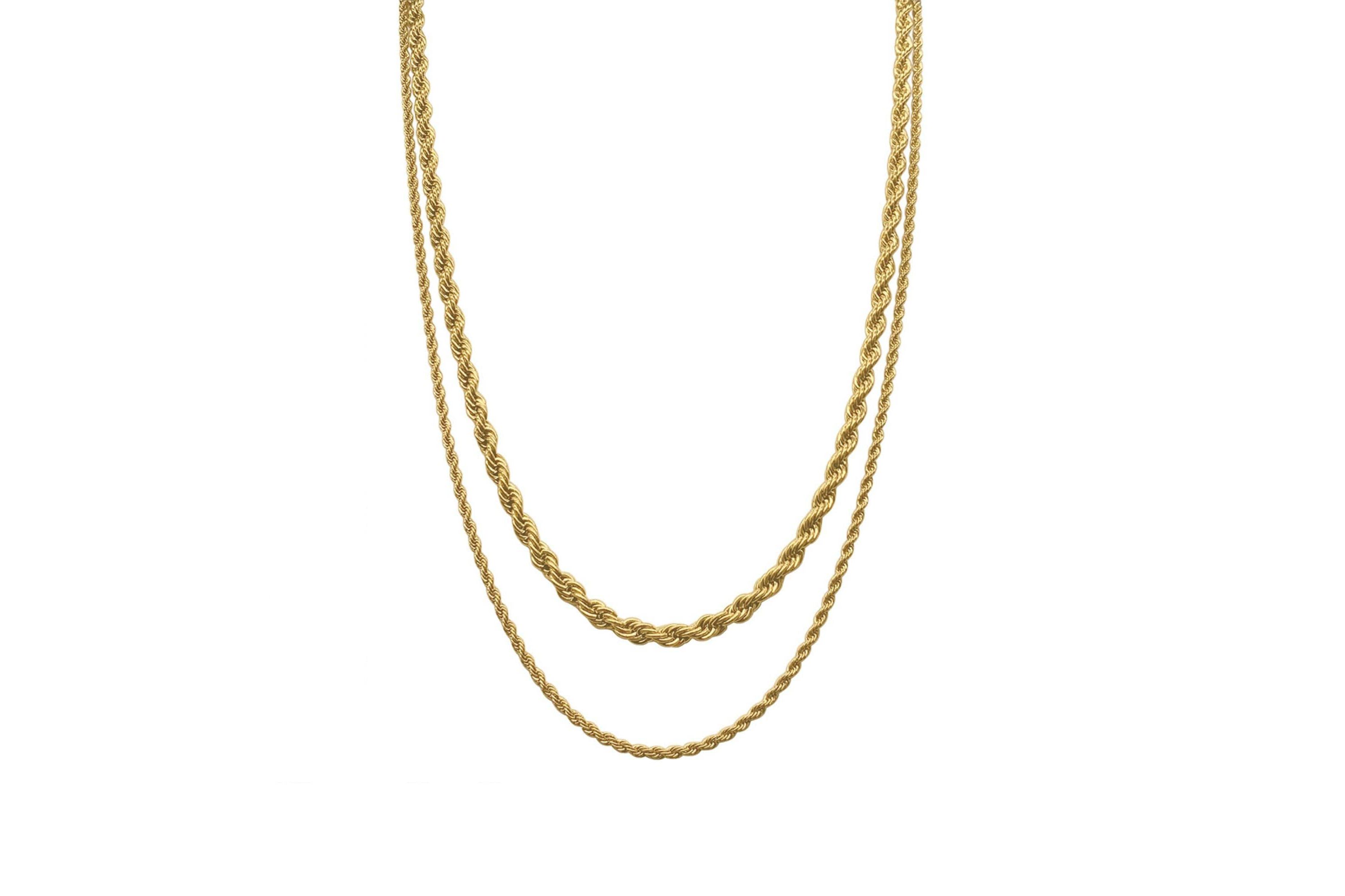 Mens Tarnish Resistant 14k Gold Plated Rope Chain Set