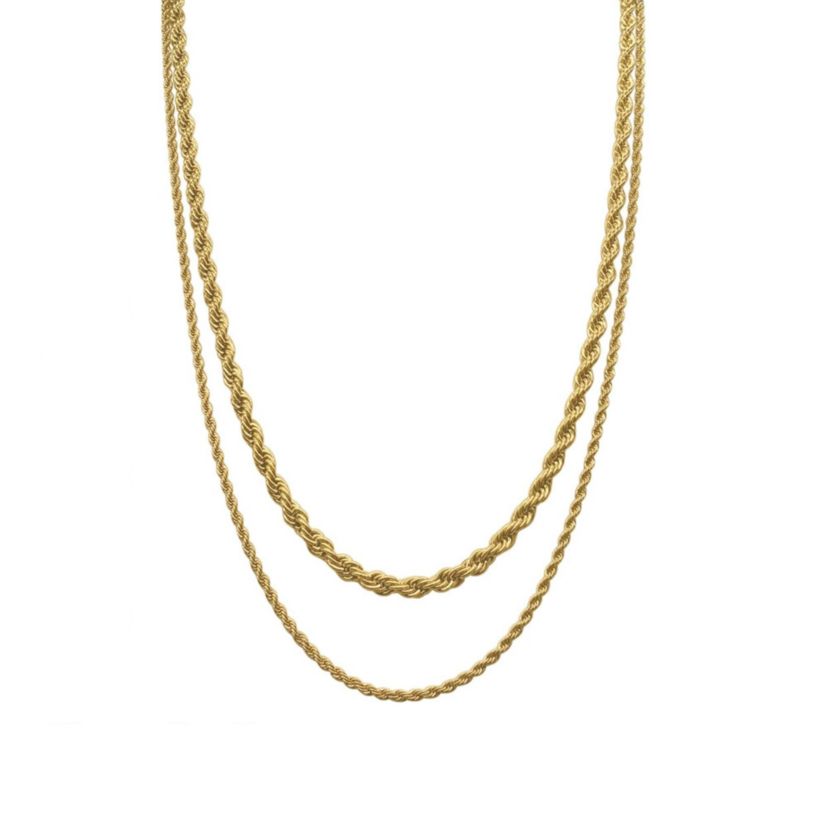 Mens Tarnish Resistant 14k Gold Plated Rope Chain Set