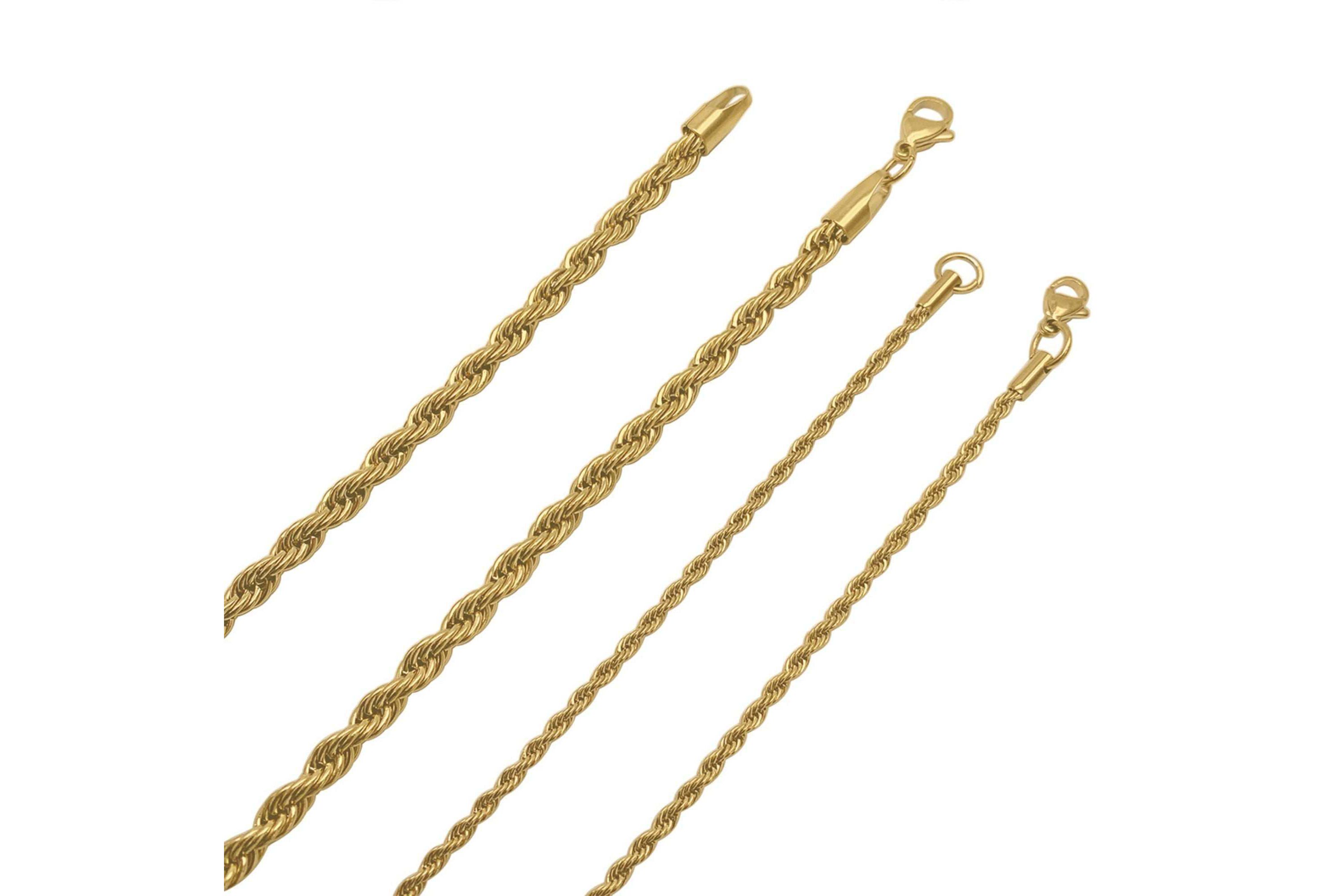 Mens Tarnish Resistant 14k Gold Plated Rope Chain Set