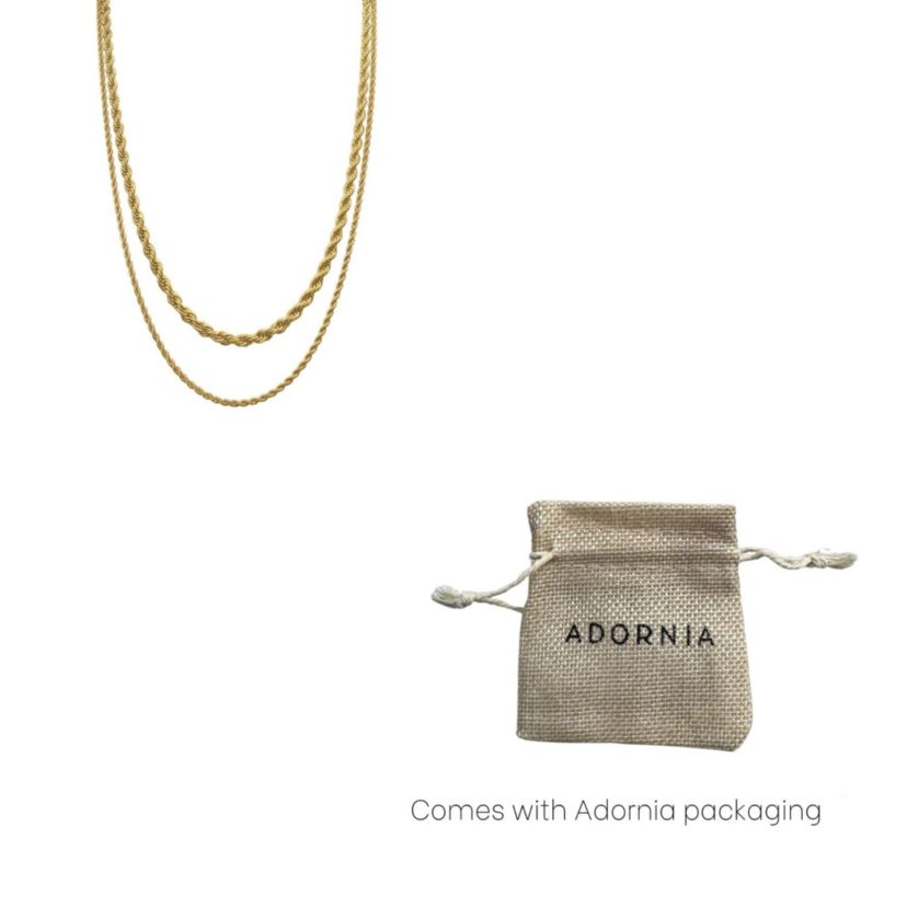 Mens Tarnish Resistant 14k Gold Plated Rope Chain Set