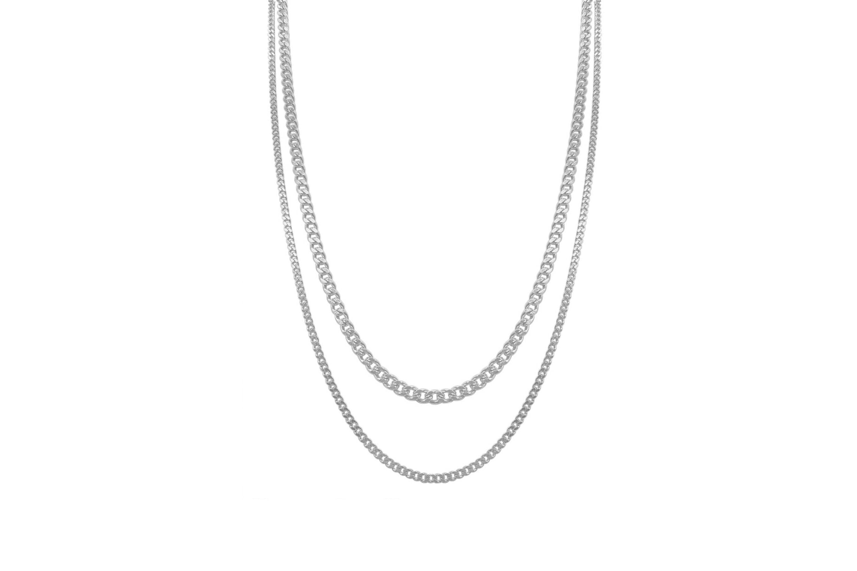 Mens Tarnish Resistant Rhodium Plated Curb Chain Set