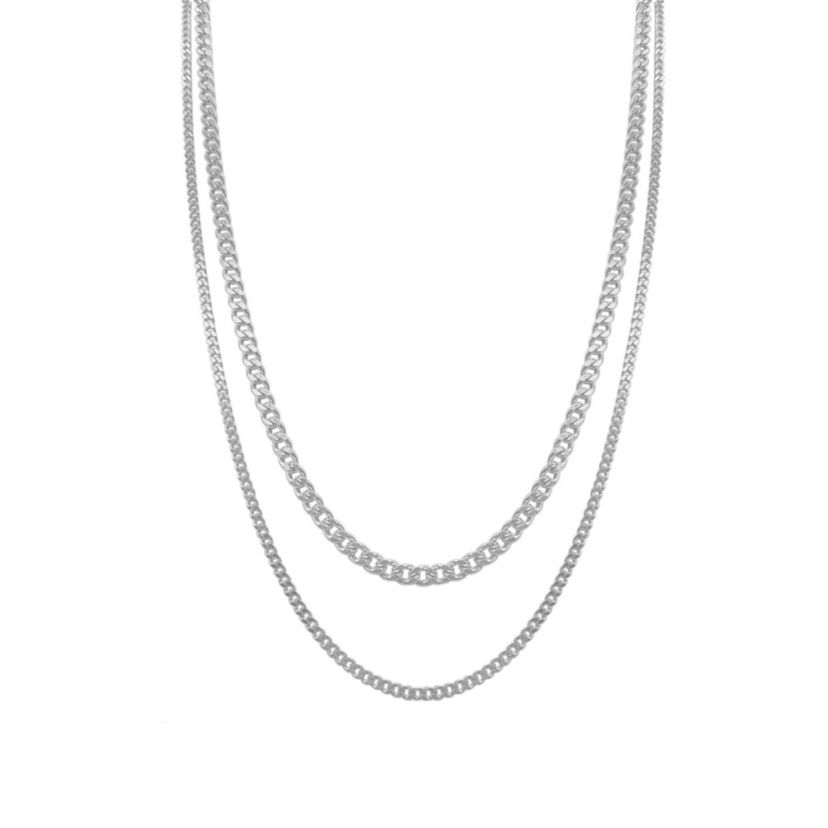 Mens Tarnish Resistant Rhodium Plated Curb Chain Set