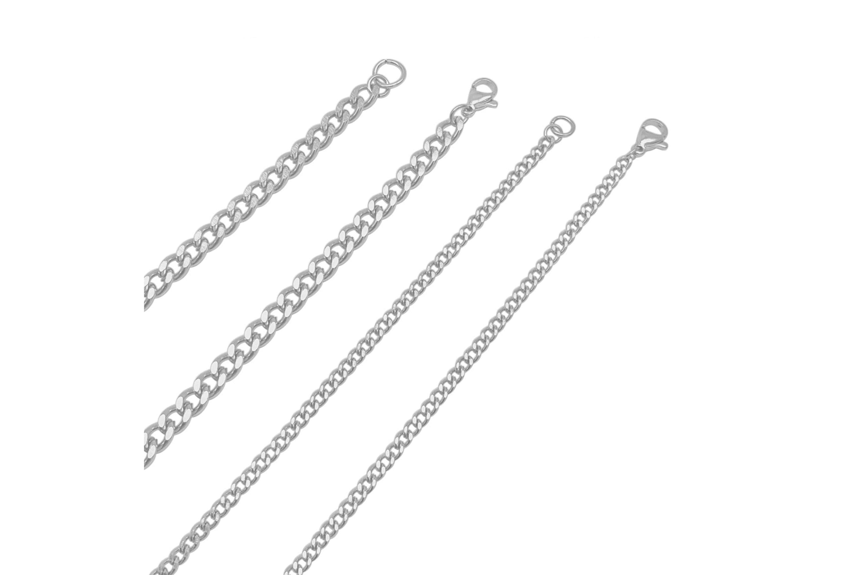 Mens Tarnish Resistant Rhodium Plated Curb Chain Set