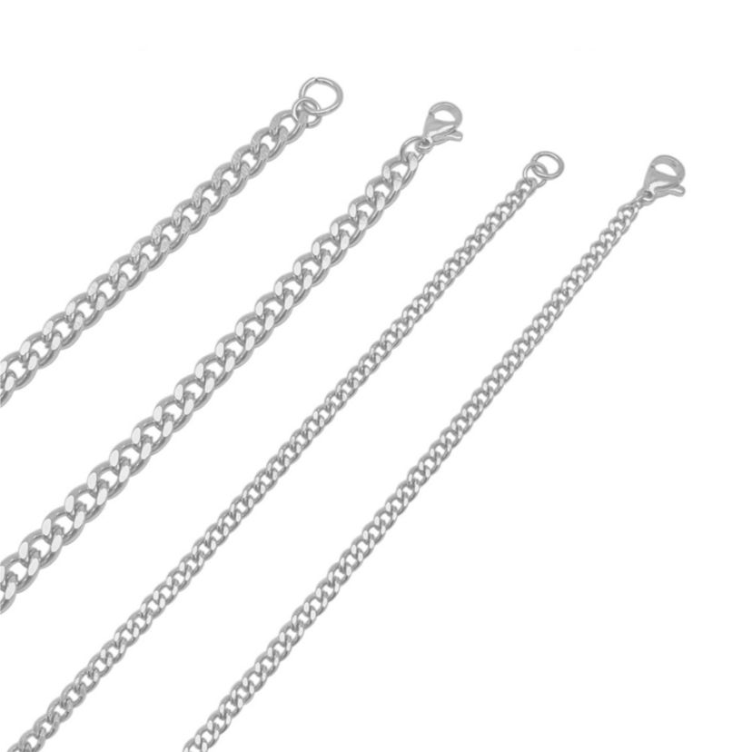 Mens Tarnish Resistant Rhodium Plated Curb Chain Set