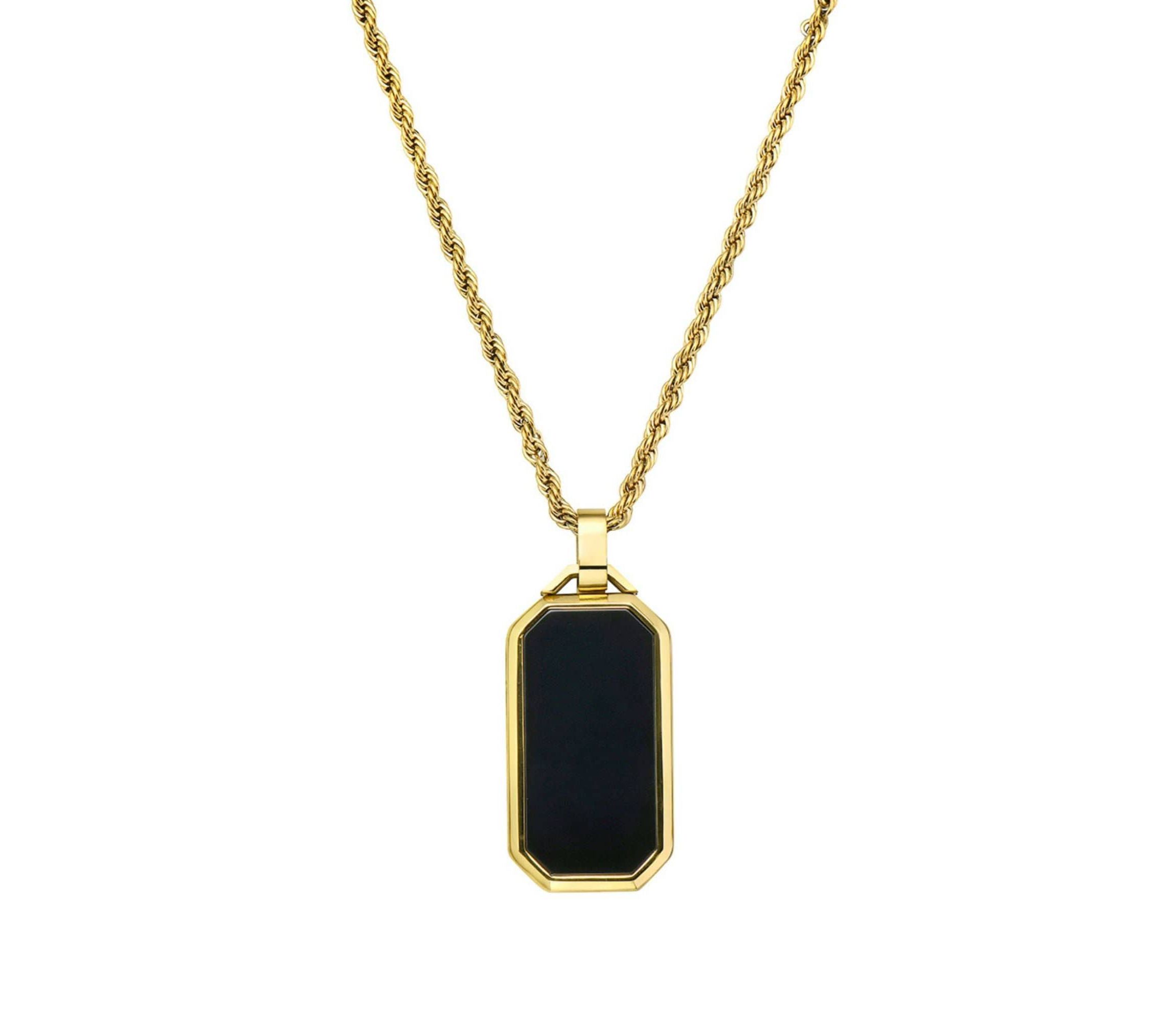 Mens Tarnish Resistant Black Dogtag Rope Chain Pendant Necklace gold