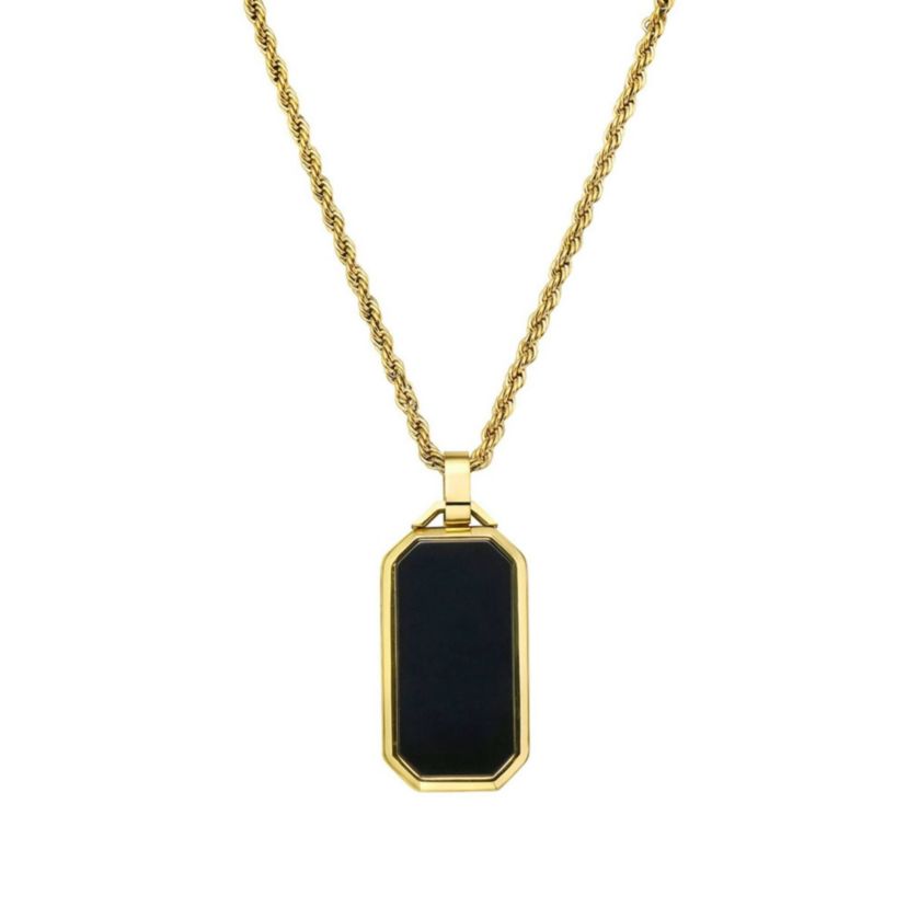 Mens Tarnish Resistant Black Dogtag Rope Chain Pendant Necklace gold
