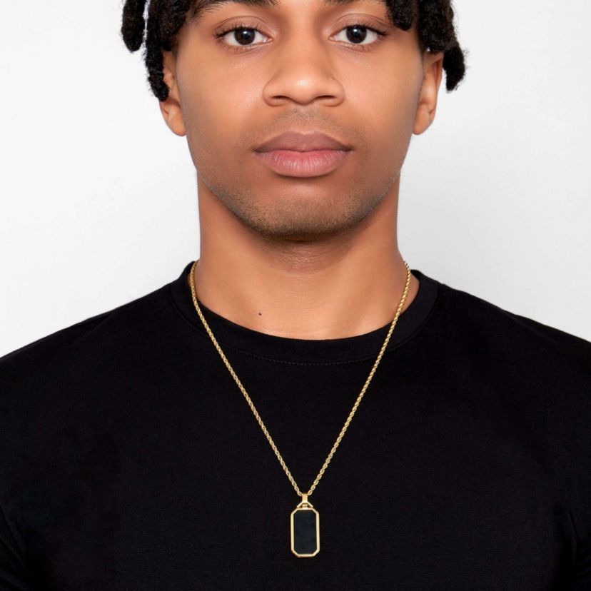 Mens Tarnish Resistant Black Dogtag Rope Chain Pendant Necklace gold