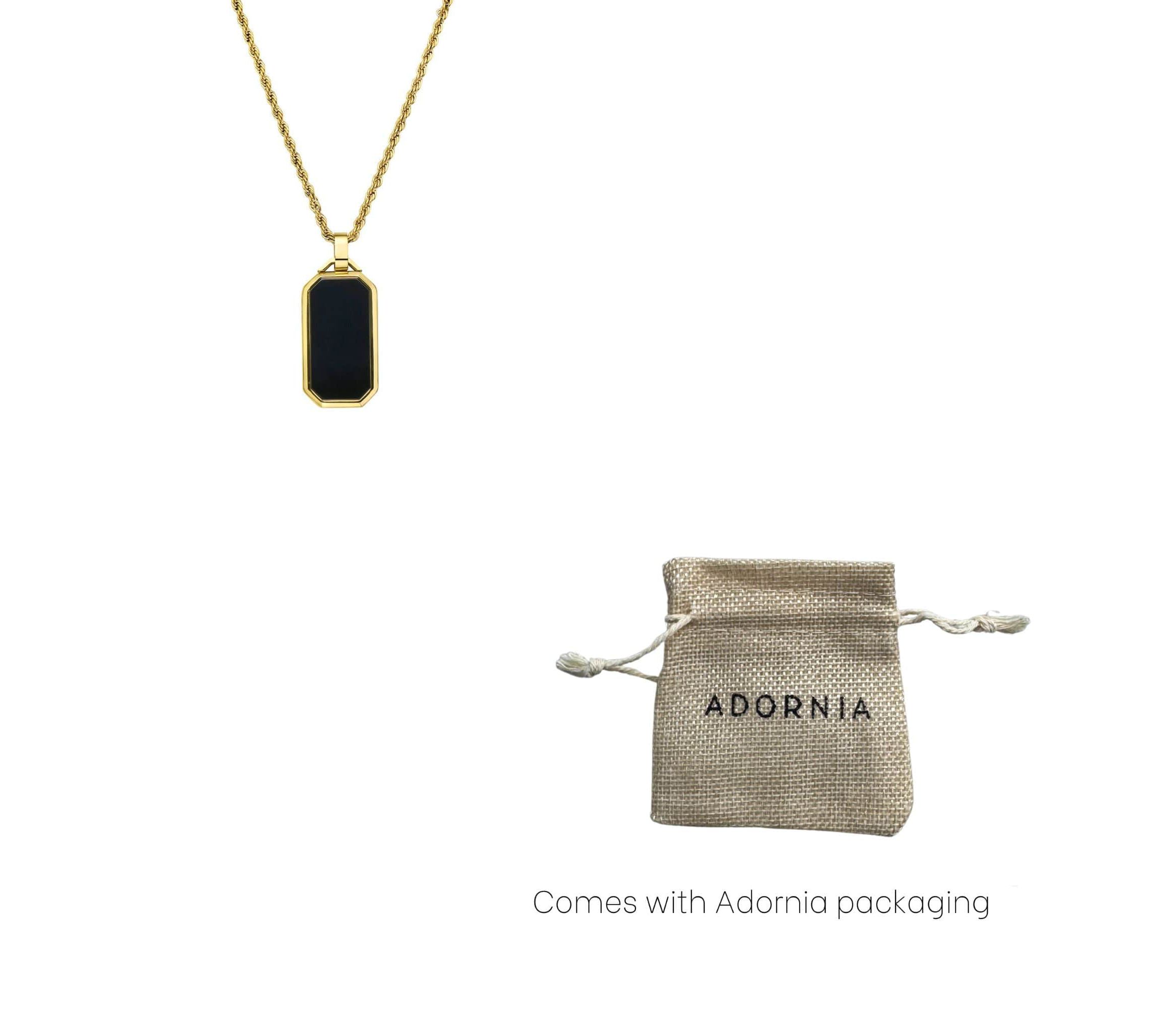 Mens Tarnish Resistant Black Dogtag Rope Chain Pendant Necklace gold