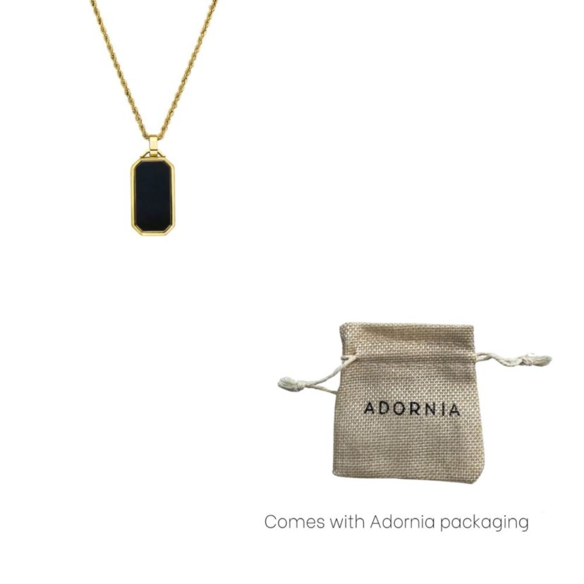 Mens Tarnish Resistant Black Dogtag Rope Chain Pendant Necklace gold