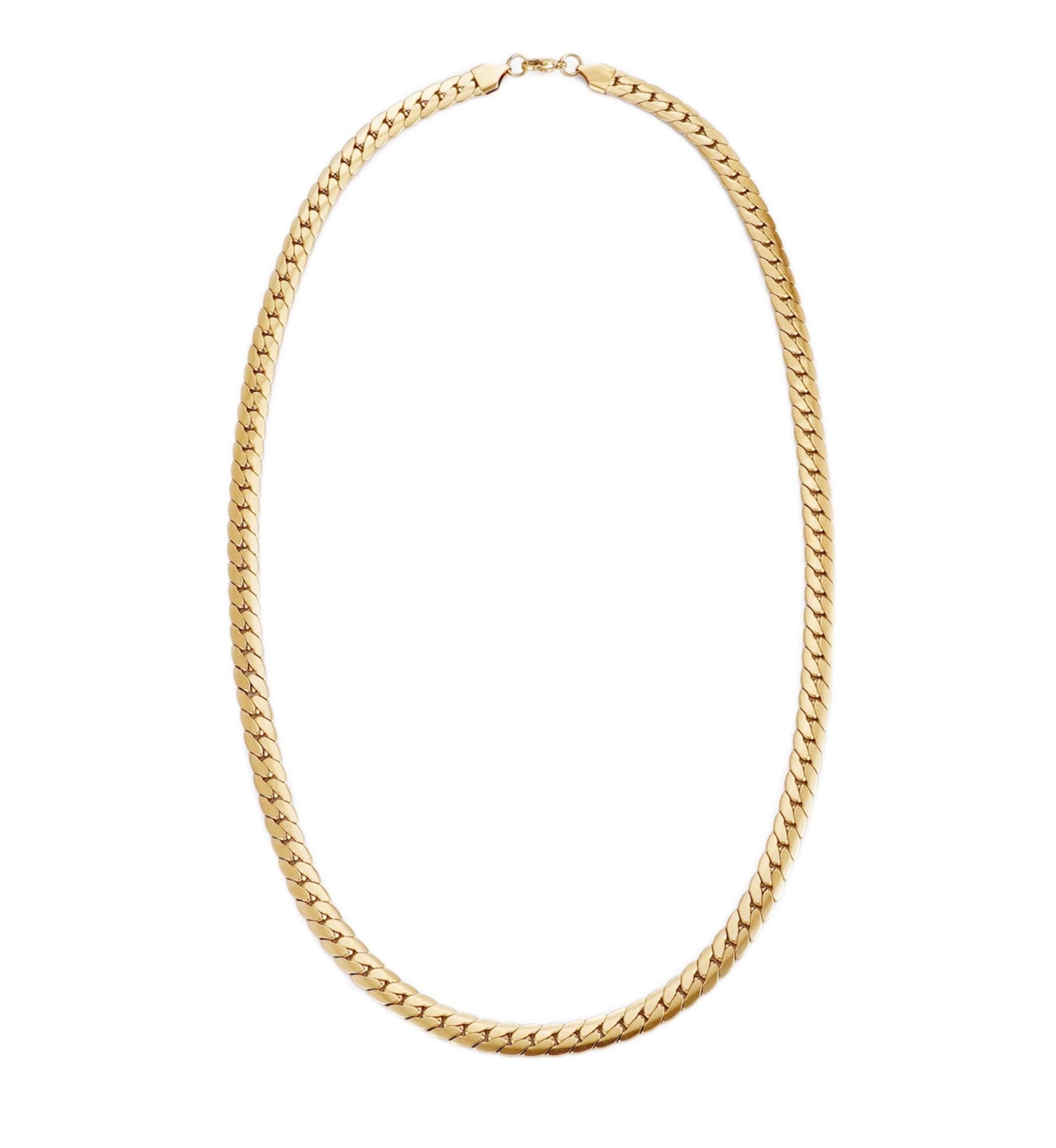 Tarnish Resistant Mens 18k Gold Plated Flat Curb Chain Necklace