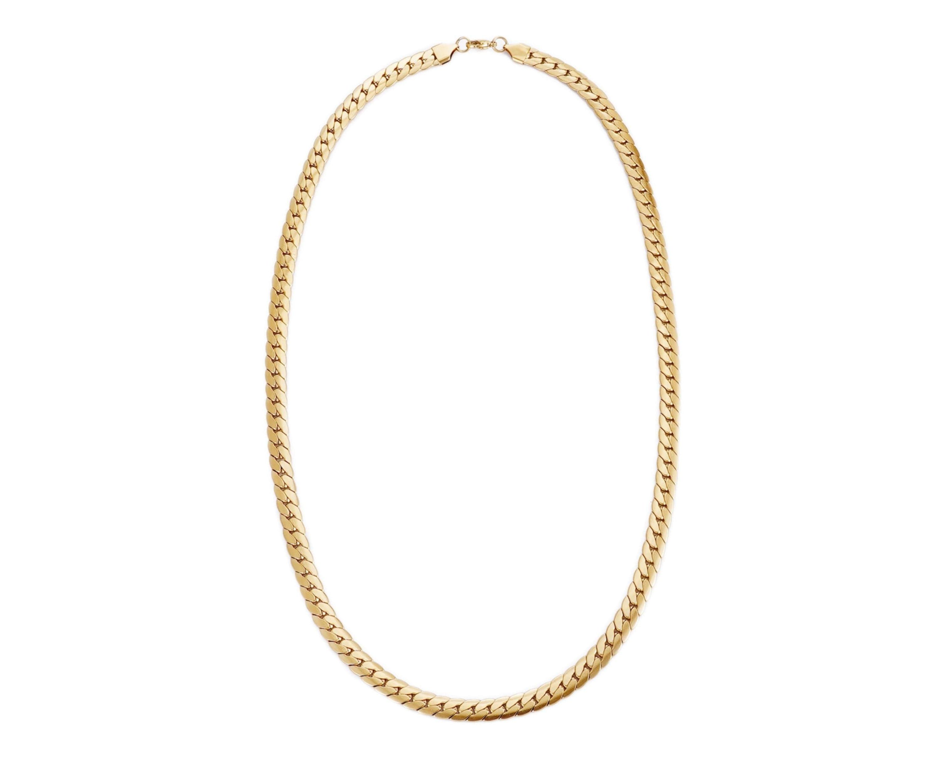 Tarnish Resistant Mens 18k Gold Plated Flat Curb Chain Necklace
