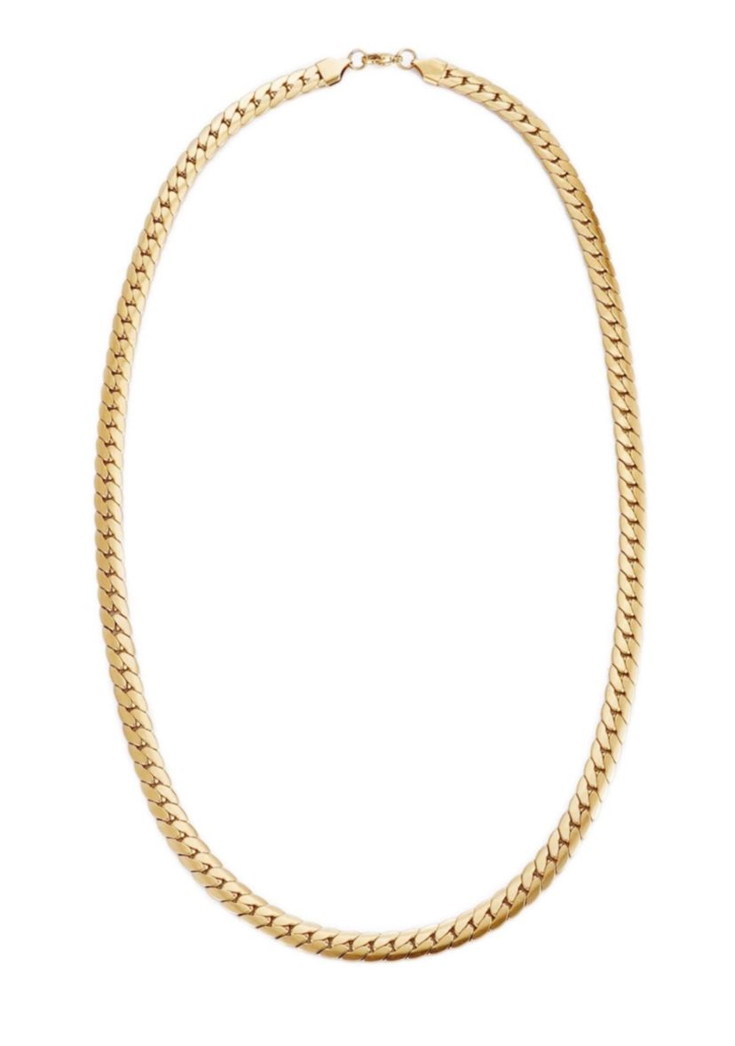 Tarnish Resistant Mens 18k Gold Plated Flat Curb Chain Necklace