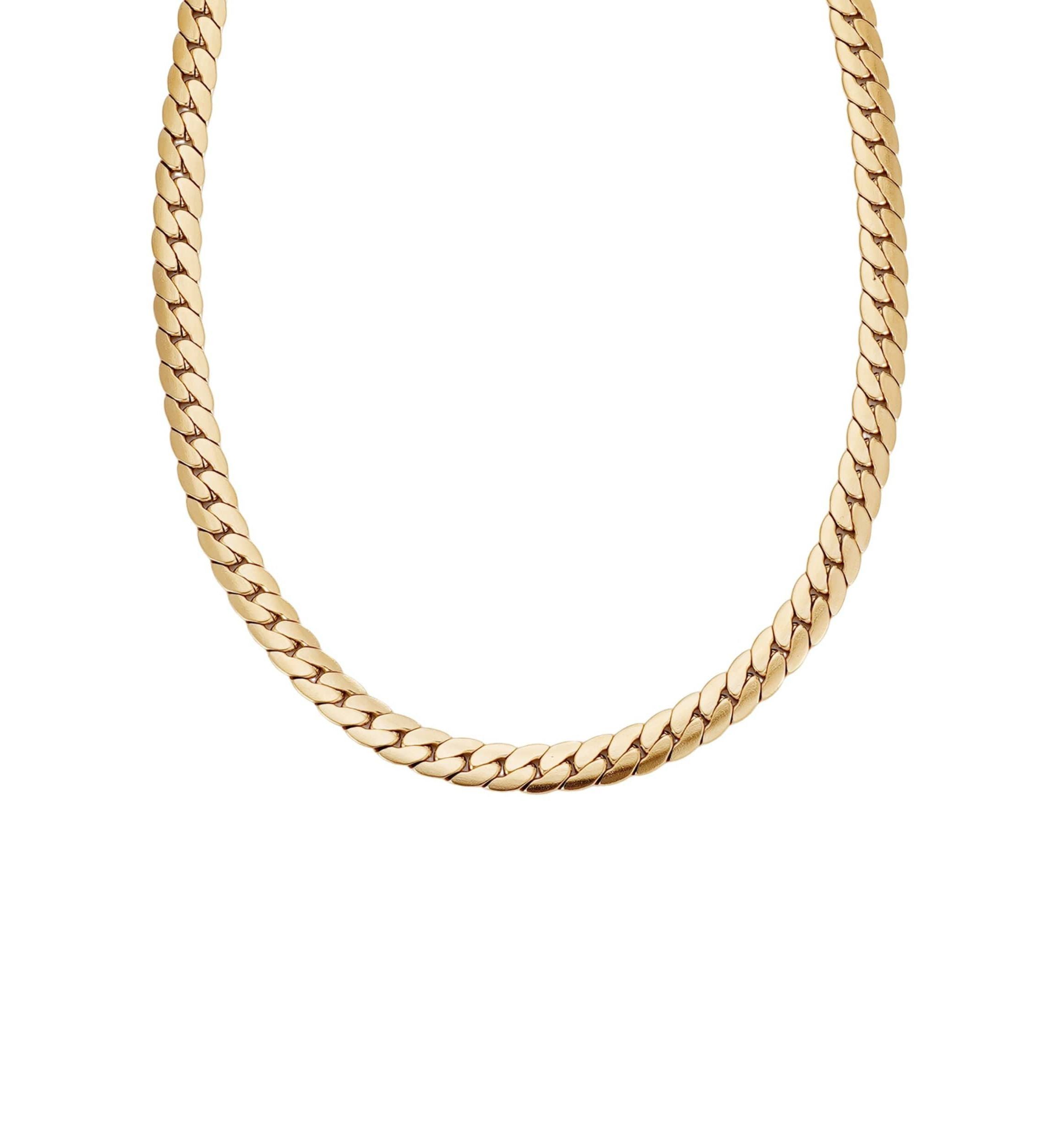 Tarnish Resistant Mens 18k Gold Plated Flat Curb Chain Necklace