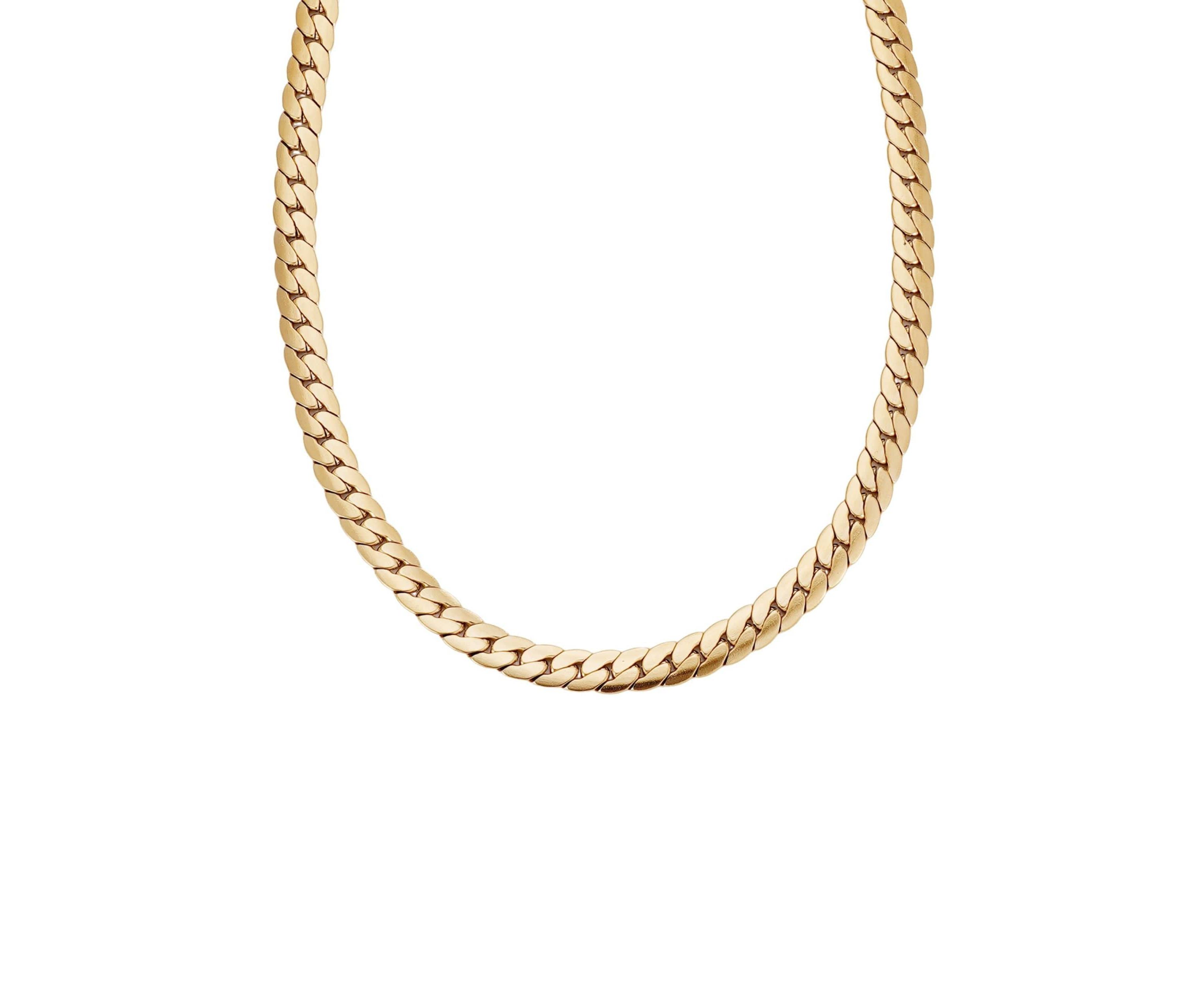 Tarnish Resistant Mens 18k Gold Plated Flat Curb Chain Necklace