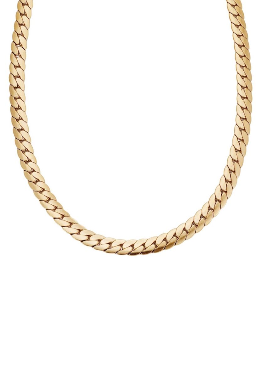 Tarnish Resistant Mens 18k Gold Plated Flat Curb Chain Necklace