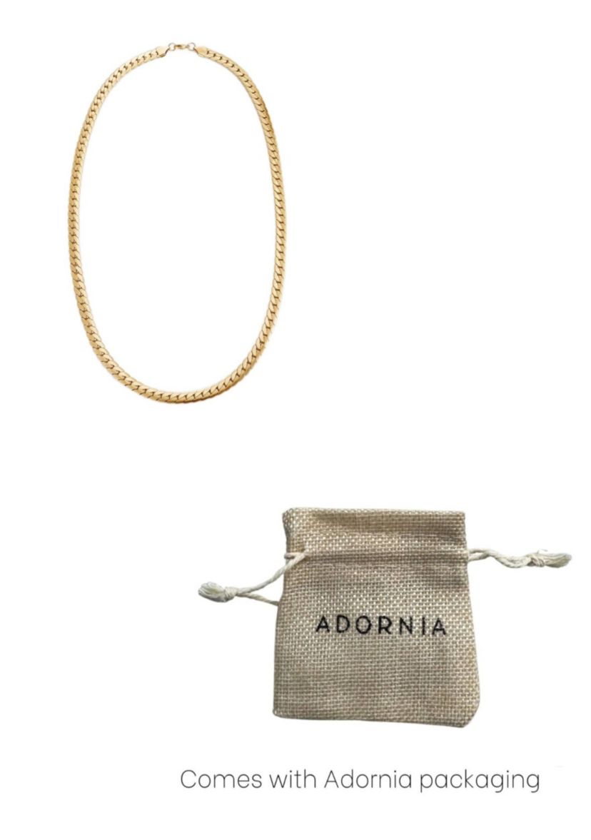 Tarnish Resistant Mens 18k Gold Plated Flat Curb Chain Necklace