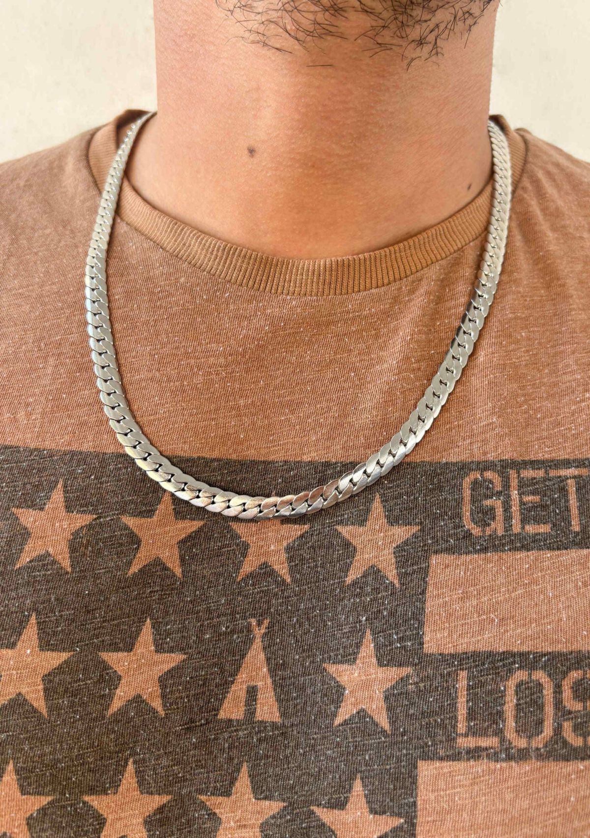 Tarnish Resistant Mens Silver Plated Flat Curb Chain Necklace