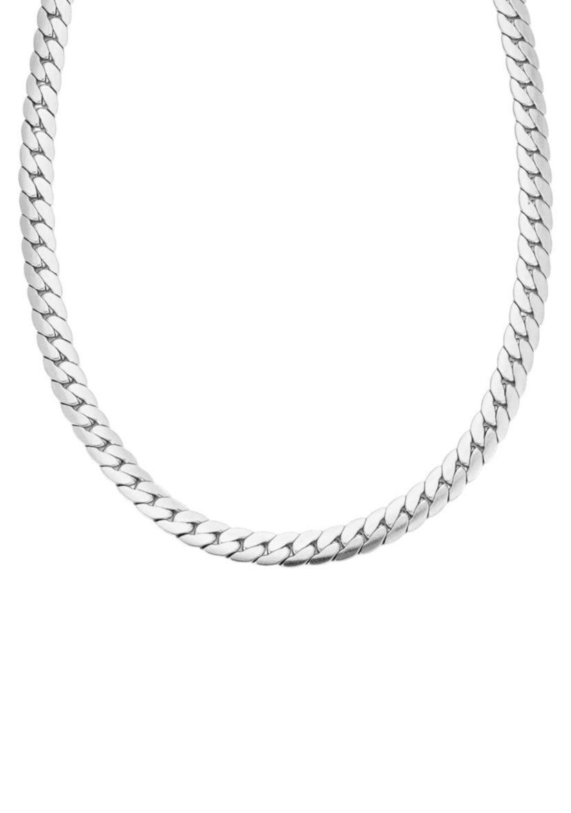 Tarnish Resistant Mens Silver Plated Flat Curb Chain Necklace