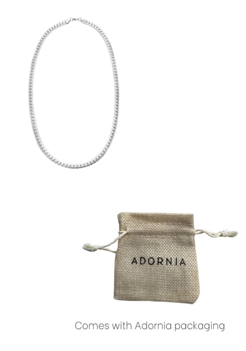 Tarnish Resistant Mens Silver Plated Flat Curb Chain Necklace