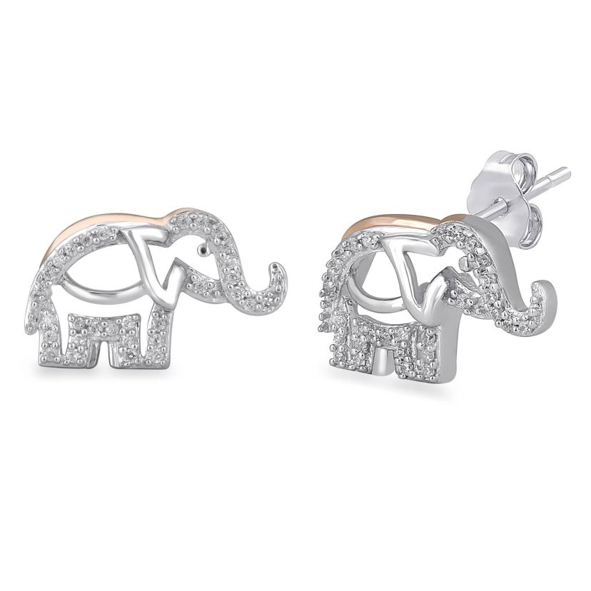 Womens Diamond Elephant Earring