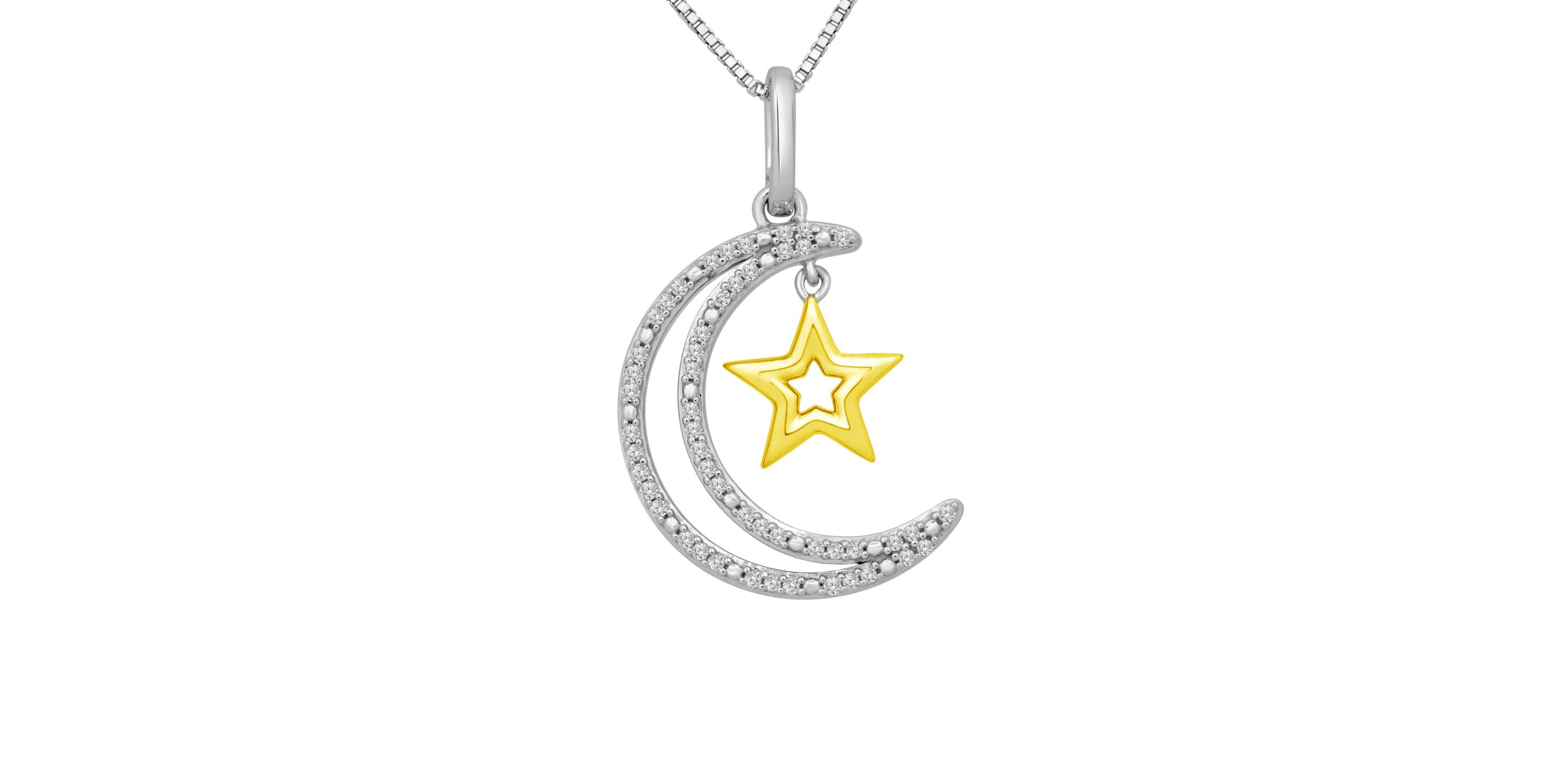 Womens Diamond Moon Star Pendant