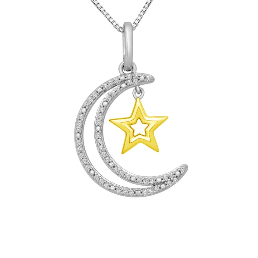 Womens Diamond Moon Star Pendant