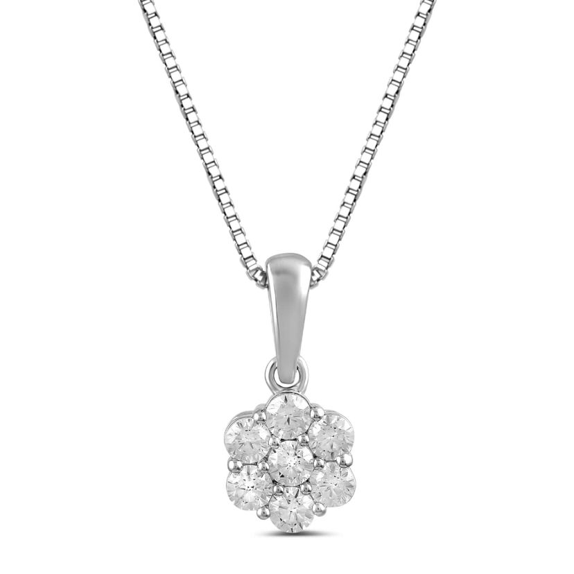 Lab Created Womens Diamond Flower Pendant
