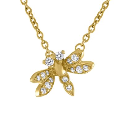 Indigo Jewelry 1/8 ct. tw. Diamond Butterfly Pendant in 10K Gold, Yellow, 17 in