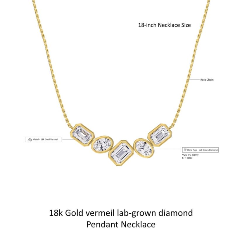 Lab Created 18k Vermeil Plated Silver 3.2 Ct Multi Shape Lab Grown Diamond Pendant Necklace 18"