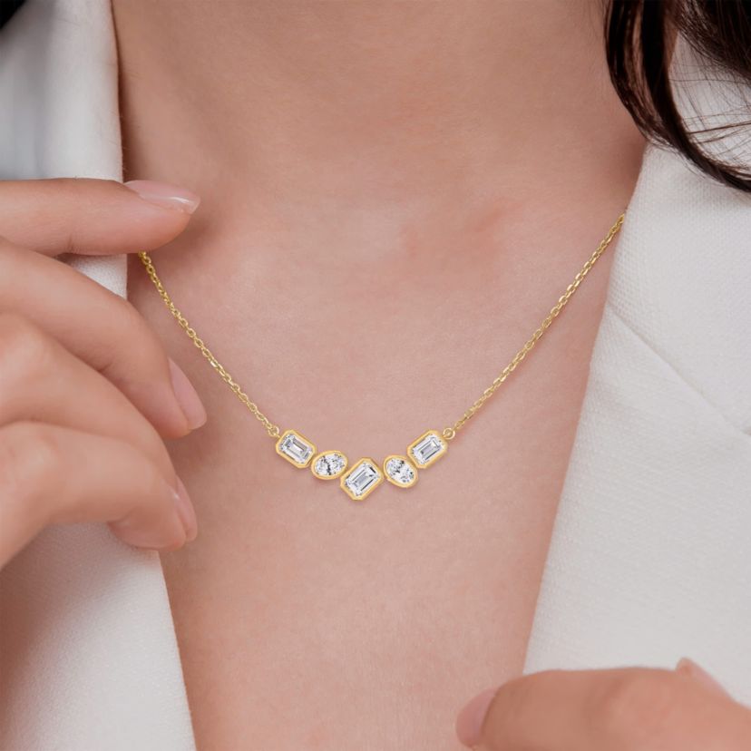 Lab Created 18k Vermeil Plated Silver 3.2 Ct Multi Shape Lab Grown Diamond Pendant Necklace 18"