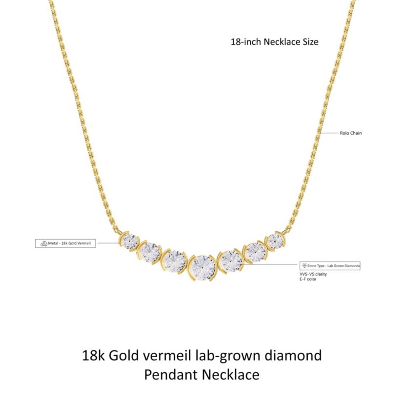 Lab Created 18k Vermeil Plated Silver 2.8 Ct Round Lab Grown Diamond Pendant Necklace 18"