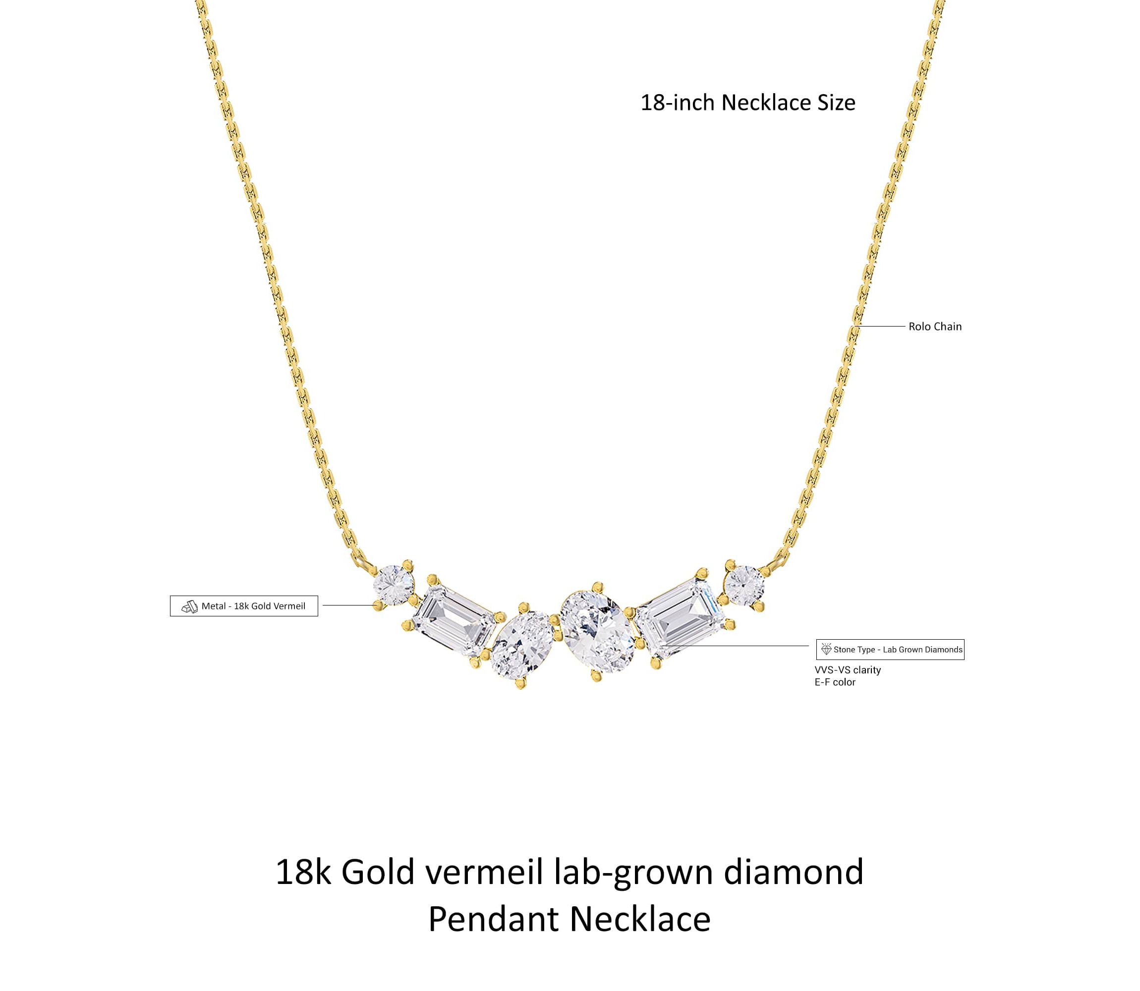 Lab Created 18k Vermeil Plated Silver 3 Ct Multi Shape Lab Grown Diamond Pendant Necklace 18"