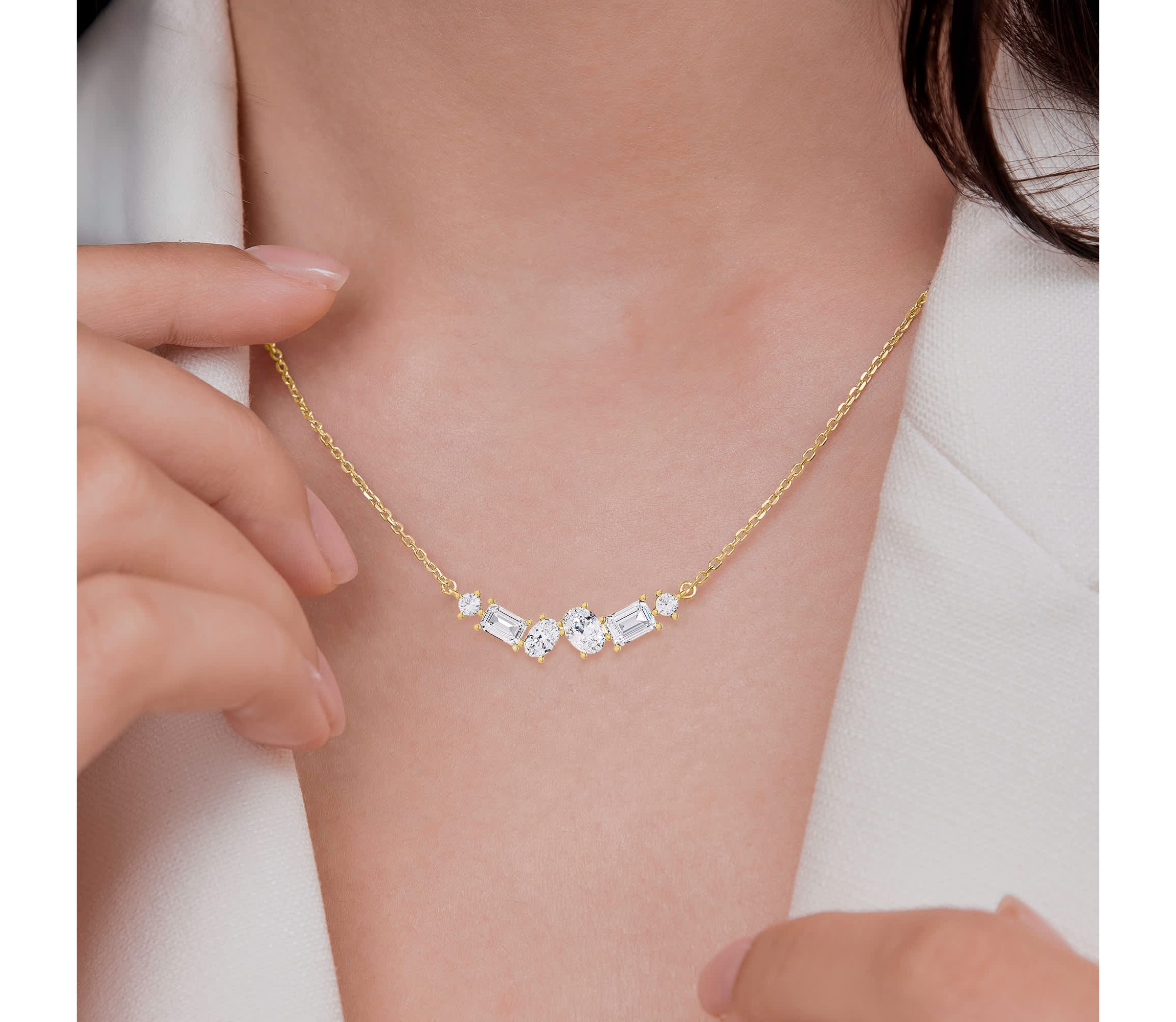 Lab Created 18k Vermeil Plated Silver 3 Ct Multi Shape Lab Grown Diamond Pendant Necklace 18"