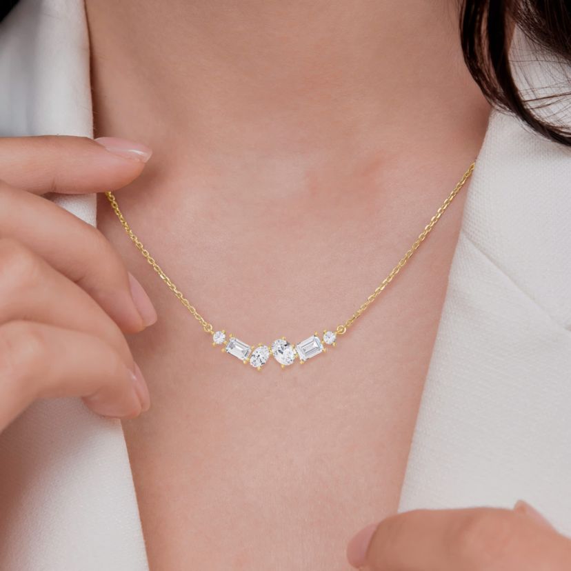 Lab Created 18k Vermeil Plated Silver 3 Ct Multi Shape Lab Grown Diamond Pendant Necklace 18"