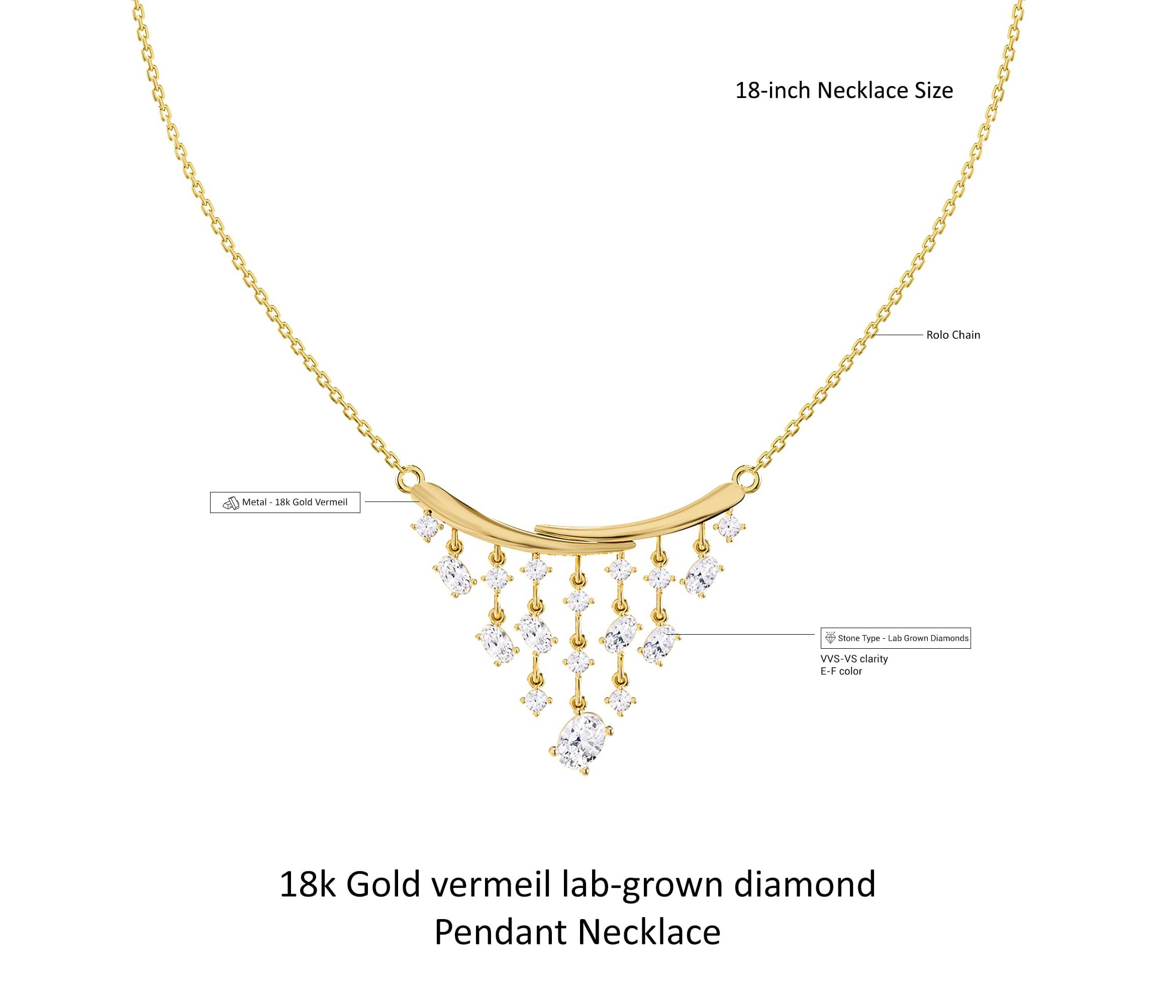 Lab Created 18k Vermeil Plated Silver 2.6 Ct Round Oval Cut Lab Grown Diamond Pendant Necklace 18"
