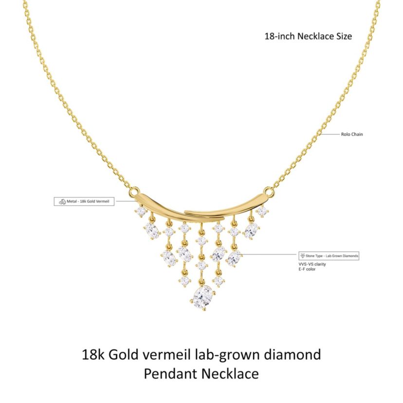 Lab Created 18k Vermeil Plated Silver 2.6 Ct Round Oval Cut Lab Grown Diamond Pendant Necklace 18"
